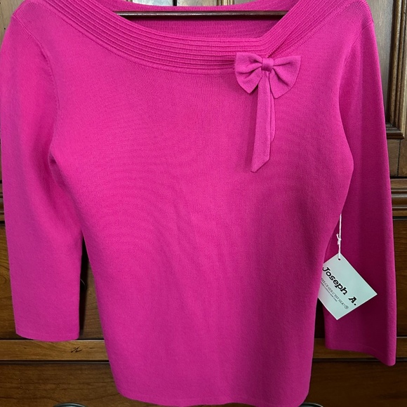 Joseph A Fuchsia Pink 3/4" Sleeve Elegant Women's Top With Bow Size M NWT - Picture 5 of 14